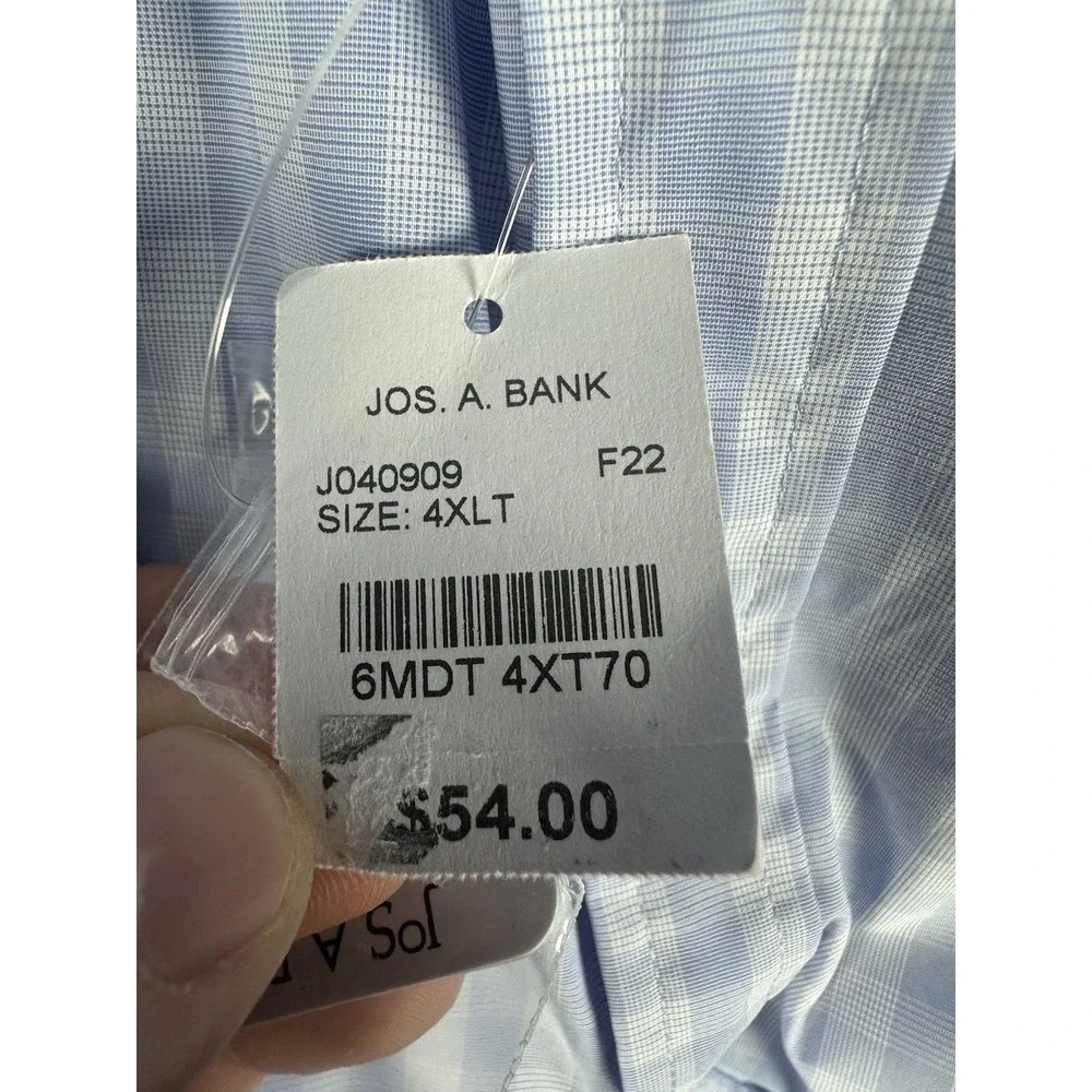Jos A Bank Shirt Mens 4XLT Blue White Tailored Fit Travel Tech Performance New